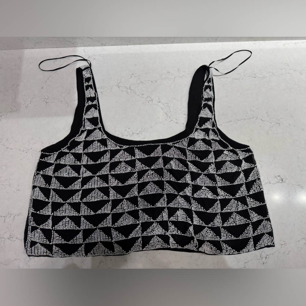Zara Black and White Beaded Crop Top
